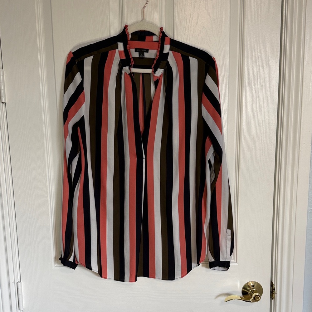 Ann Taylor Coral and Navy Striped Top - Picture 7 of 8